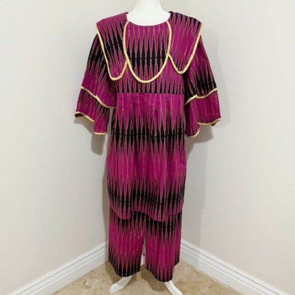 The African Village Tribal Tunic Top & Skirt Set Magenta One Size Fits Most - Picture 1 of 8